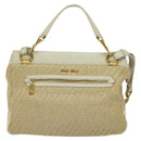 Miu Miu Hand Bag Leather Straw 2way Beige Gold Auth 120561-2