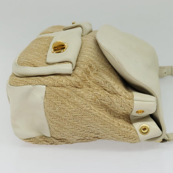 Miu Miu Hand Bag Leather Straw 2way Beige Gold Auth 120561