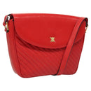 CELINE Shoulder Bag Leather Red Gold Auth 120568-1