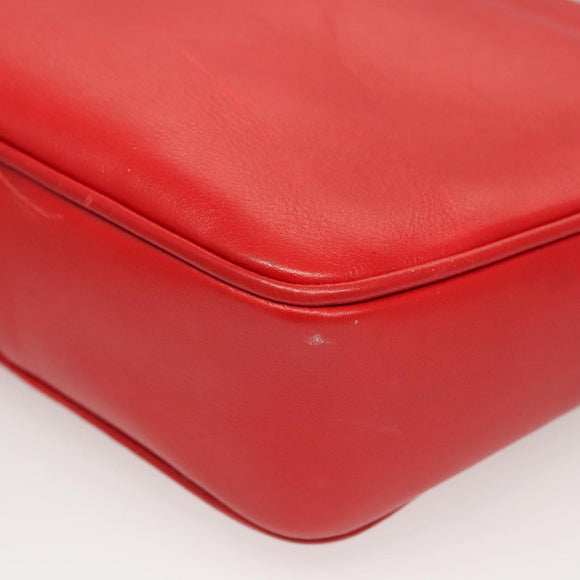 CELINE Shoulder Bag Leather Red Gold Auth 120568