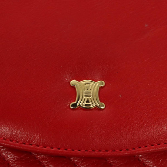 CELINE Shoulder Bag Leather Red Gold Auth 120568