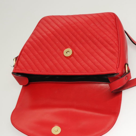 CELINE Shoulder Bag Leather Red Gold Auth 120568