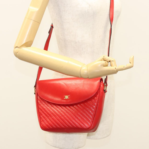 CELINE Shoulder Bag Leather Red Gold Auth 120568