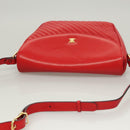 CELINE Shoulder Bag Leather Red Gold Auth 120568-6