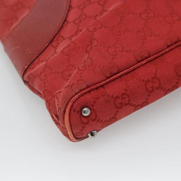 GUCCI GG Canvas Hand Bag Red Silver 113015 Auth 120586
