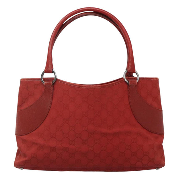 GUCCI GG Canvas Hand Bag Red Silver 113015 Auth 120586