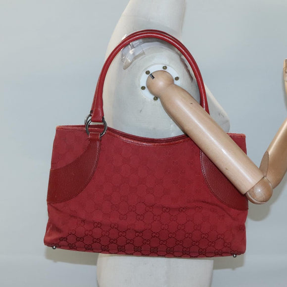 GUCCI GG Canvas Hand Bag Red Silver 113015 Auth 120586