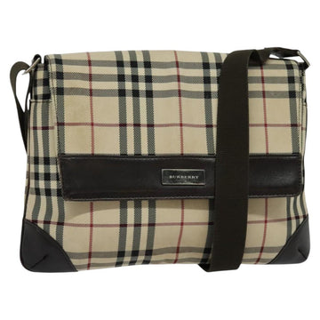 BURBERRY Nova Check Shoulder Bag Nylon Beige Silver Auth 120589