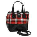 Burberrys Nova Check Blue Label Hand Bag Nylon Red Silver Auth 120591-1