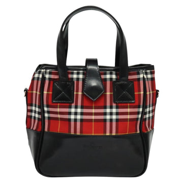 Burberrys Nova Check Blue Label Hand Bag Nylon Red Silver Auth 120591 - 0