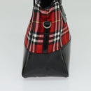 Burberrys Nova Check Blue Label Hand Bag Nylon Red Silver Auth 120591-4