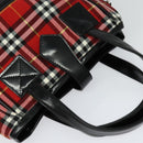 Burberrys Nova Check Blue Label Hand Bag Nylon Red Silver Auth 120591-6
