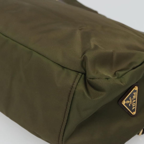 PRADA Shoulder Bag Nylon Khaki Gold Auth 120599