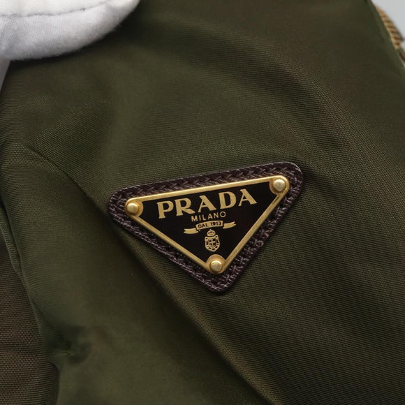 PRADA Shoulder Bag Nylon Khaki Gold Auth 120599