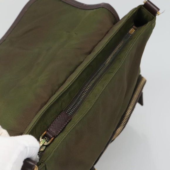 PRADA Shoulder Bag Nylon Khaki Gold Auth 120599
