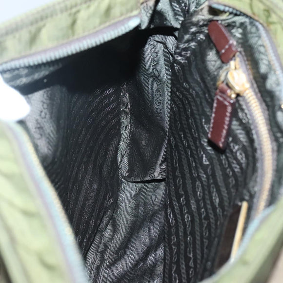 PRADA Shoulder Bag Nylon Khaki Gold Auth 120599