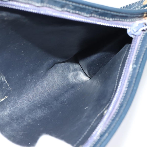 Christian Dior Trotter Canvas Shoulder Bag Navy Gold Auth 120603