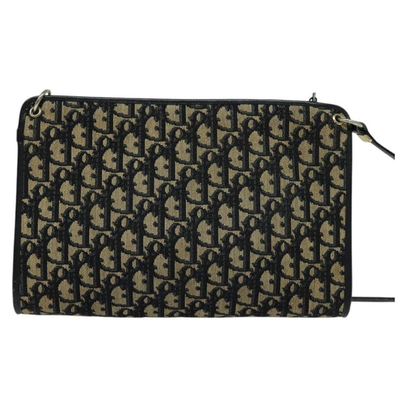 Christian Dior Trotter Canvas Shoulder Bag Navy Gold Auth 120603