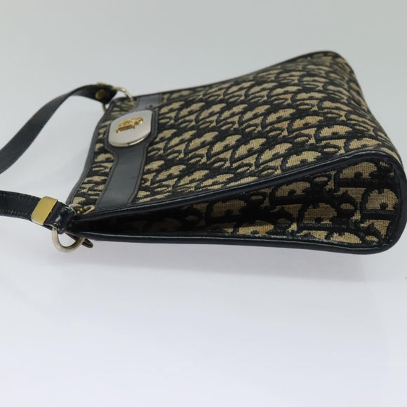Christian Dior Trotter Canvas Shoulder Bag Navy Gold Auth 120603