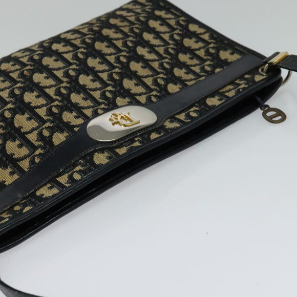 Christian Dior Trotter Canvas Shoulder Bag Navy Gold Auth 120603
