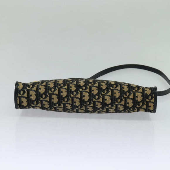 Christian Dior Trotter Canvas Shoulder Bag Navy Gold Auth 120603