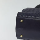BALLY Hand Bag Leather 2way Navy Gold Auth 120604-9