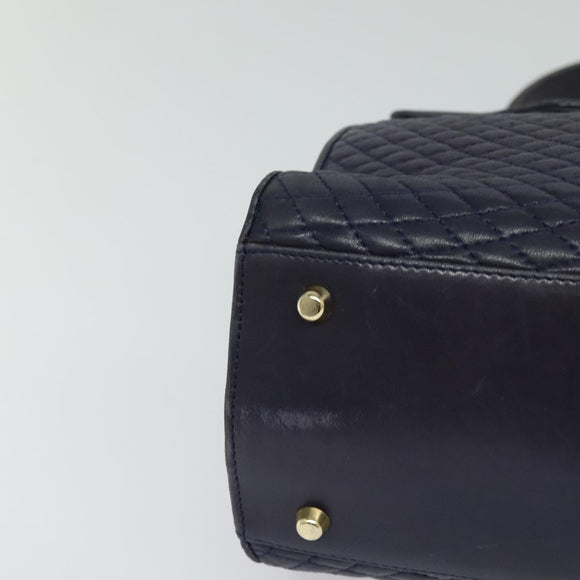 BALLY Hand Bag Leather 2way Navy Gold Auth 120604