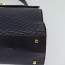 BALLY Hand Bag Leather 2way Navy Gold Auth 120604-14
