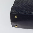 BALLY Hand Bag Leather 2way Navy Gold Auth 120604-15