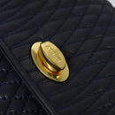 BALLY Hand Bag Leather 2way Navy Gold Auth 120604-17
