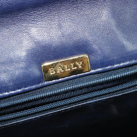 BALLY Hand Bag Leather 2way Navy Gold Auth 120604