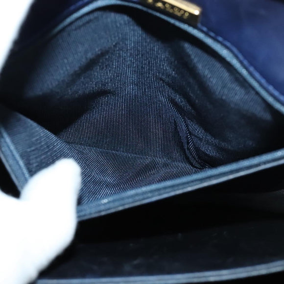 BALLY Hand Bag Leather 2way Navy Gold Auth 120604