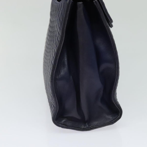 BALLY Hand Bag Leather 2way Navy Gold Auth 120604