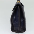 BALLY Hand Bag Leather 2way Navy Gold Auth 120604-4