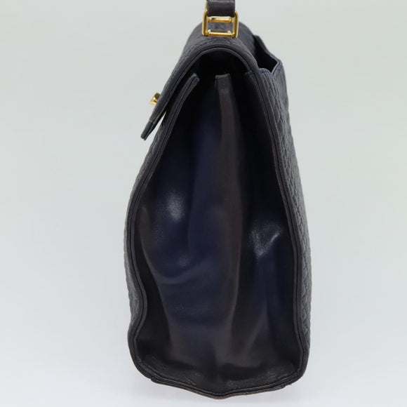 BALLY Hand Bag Leather 2way Navy Gold Auth 120604