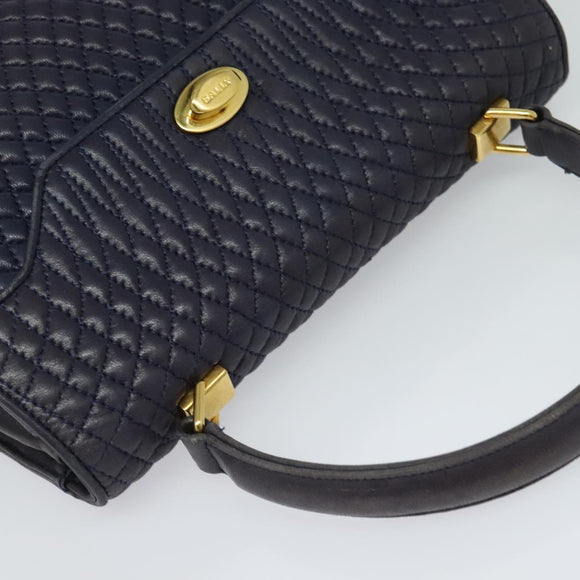BALLY Hand Bag Leather 2way Navy Gold Auth 120604