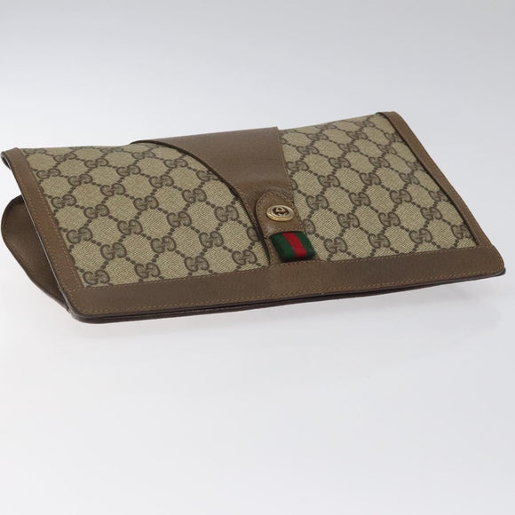 GUCCI GG Supreme Web Sherry Line Clutch Bag PVC Beige Red 89 01 033 Auth 120609