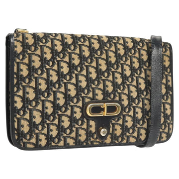 Christian Dior Trotter Canvas Shoulder Bag Navy Gold Auth 120610