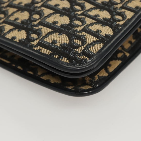 Christian Dior Trotter Canvas Shoulder Bag Navy Gold Auth 120610