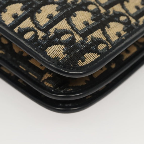 Christian Dior Trotter Canvas Shoulder Bag Navy Gold Auth 120610