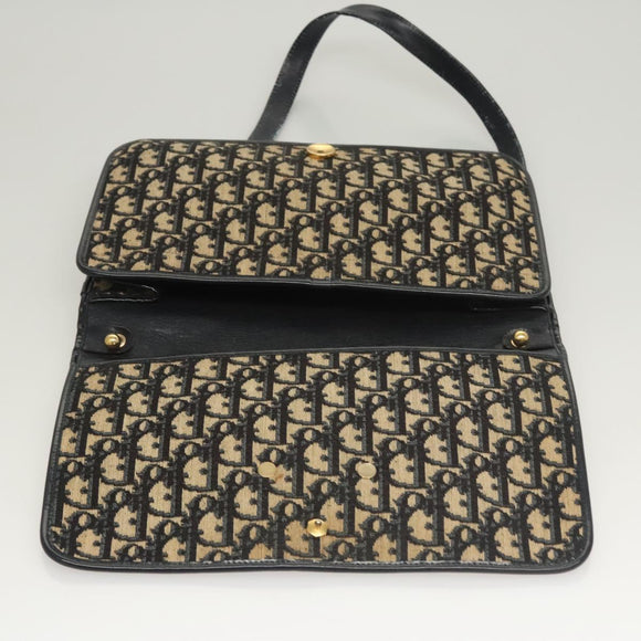 Christian Dior Trotter Canvas Shoulder Bag Navy Gold Auth 120610