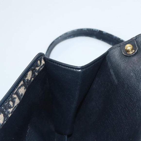 Christian Dior Trotter Canvas Shoulder Bag Navy Gold Auth 120610