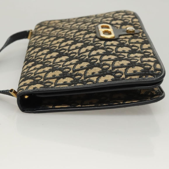 Christian Dior Trotter Canvas Shoulder Bag Navy Gold Auth 120610