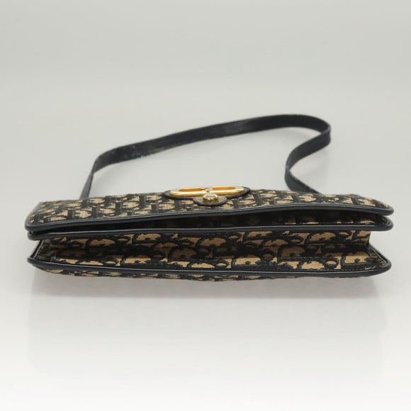 Christian Dior Trotter Canvas Shoulder Bag Navy Gold Auth 120610