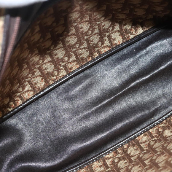 Christian Dior Trotter Canvas Hand Bag Brown Gold Auth 120616
