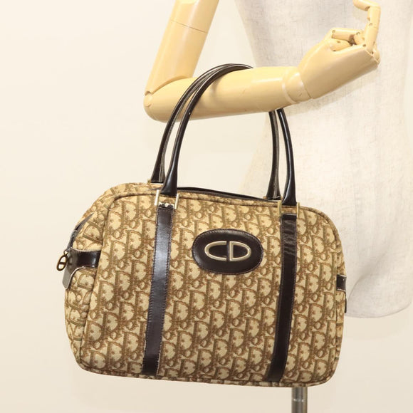 Christian Dior Trotter Canvas Hand Bag Brown Gold Auth 120616