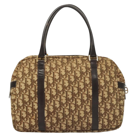 Christian Dior Trotter Canvas Hand Bag Brown Gold Auth 120616