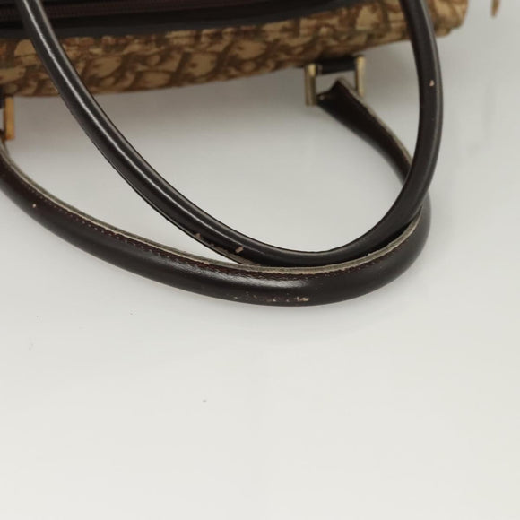 Christian Dior Trotter Canvas Hand Bag Brown Gold Auth 120616