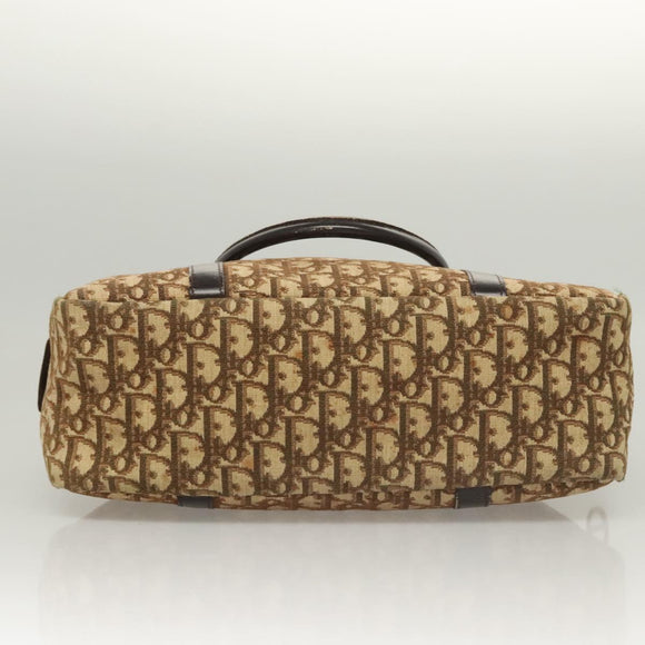 Christian Dior Trotter Canvas Hand Bag Brown Gold Auth 120616