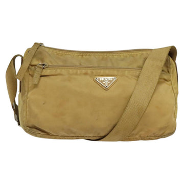 PRADA Shoulder Bag Nylon Beige Silver Auth 120621